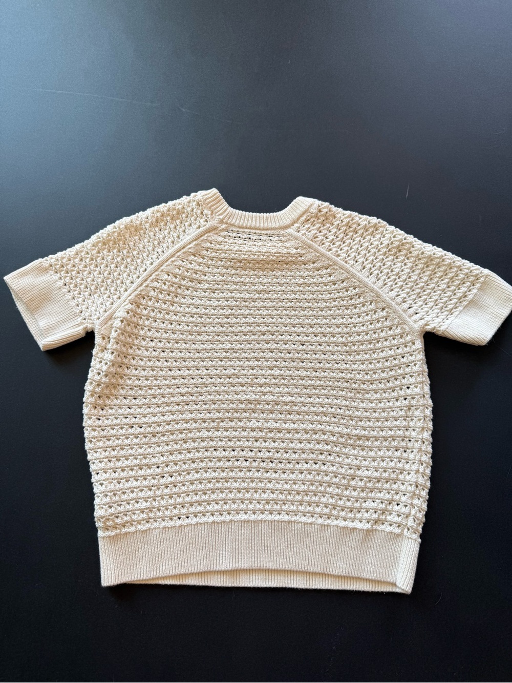 Varley Cream Crochet-Textured Short Sleeve Crew Sweater - Picture 2 of 6